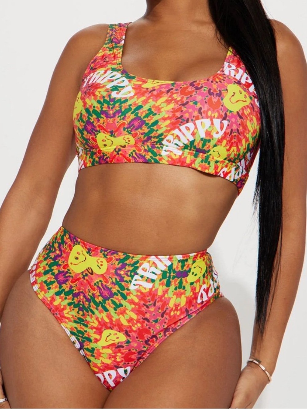 Neon Multicolor ‘Trippy’ Smiley Sport 2 Piece Bikini